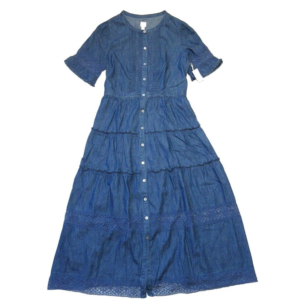 NWT Gap × LoveShackFancy Denim Tiered Midi in Dark Wash Chambray Dress XS $158
